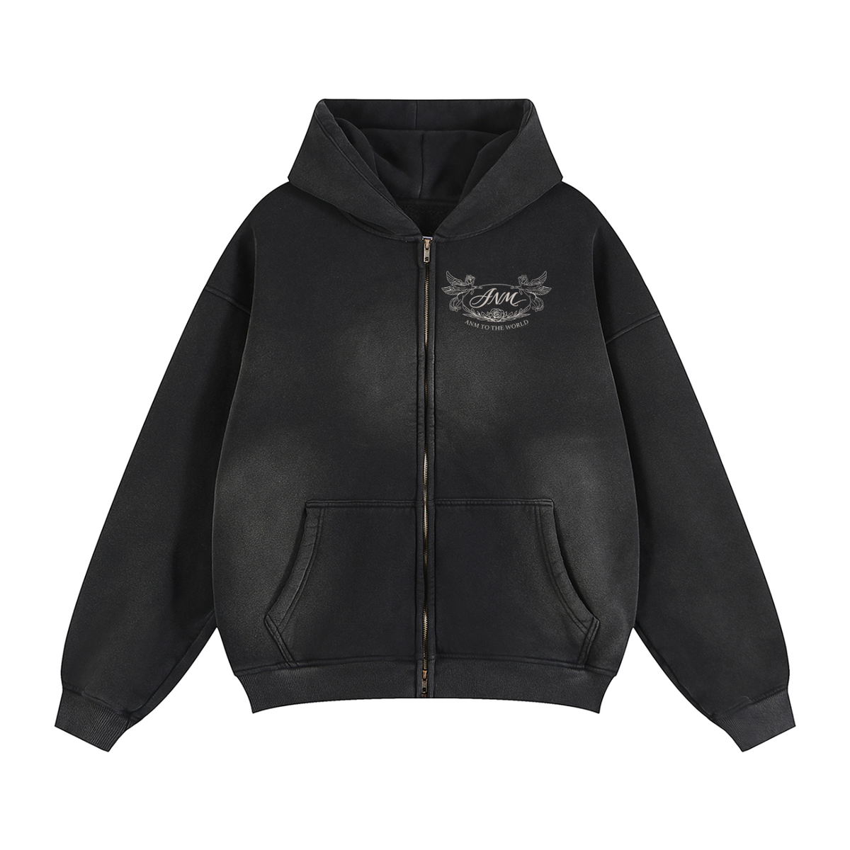 ANM Sunfade Two-way Zipper Boxy Fleece Hoodie