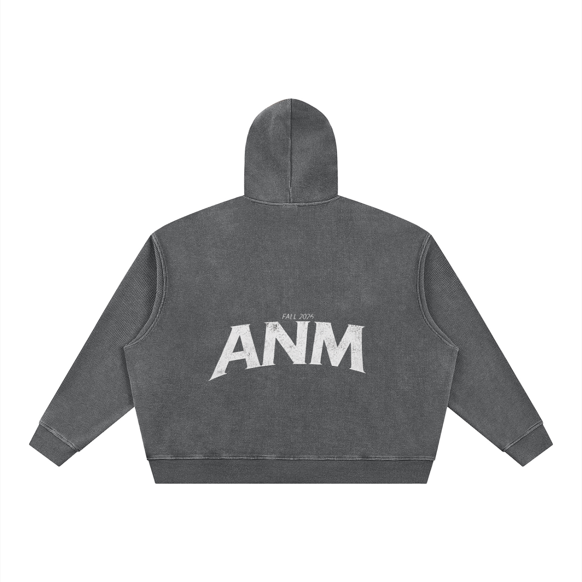 ANM Vintage Wash Boxy Waffle Full Zip Hoodie