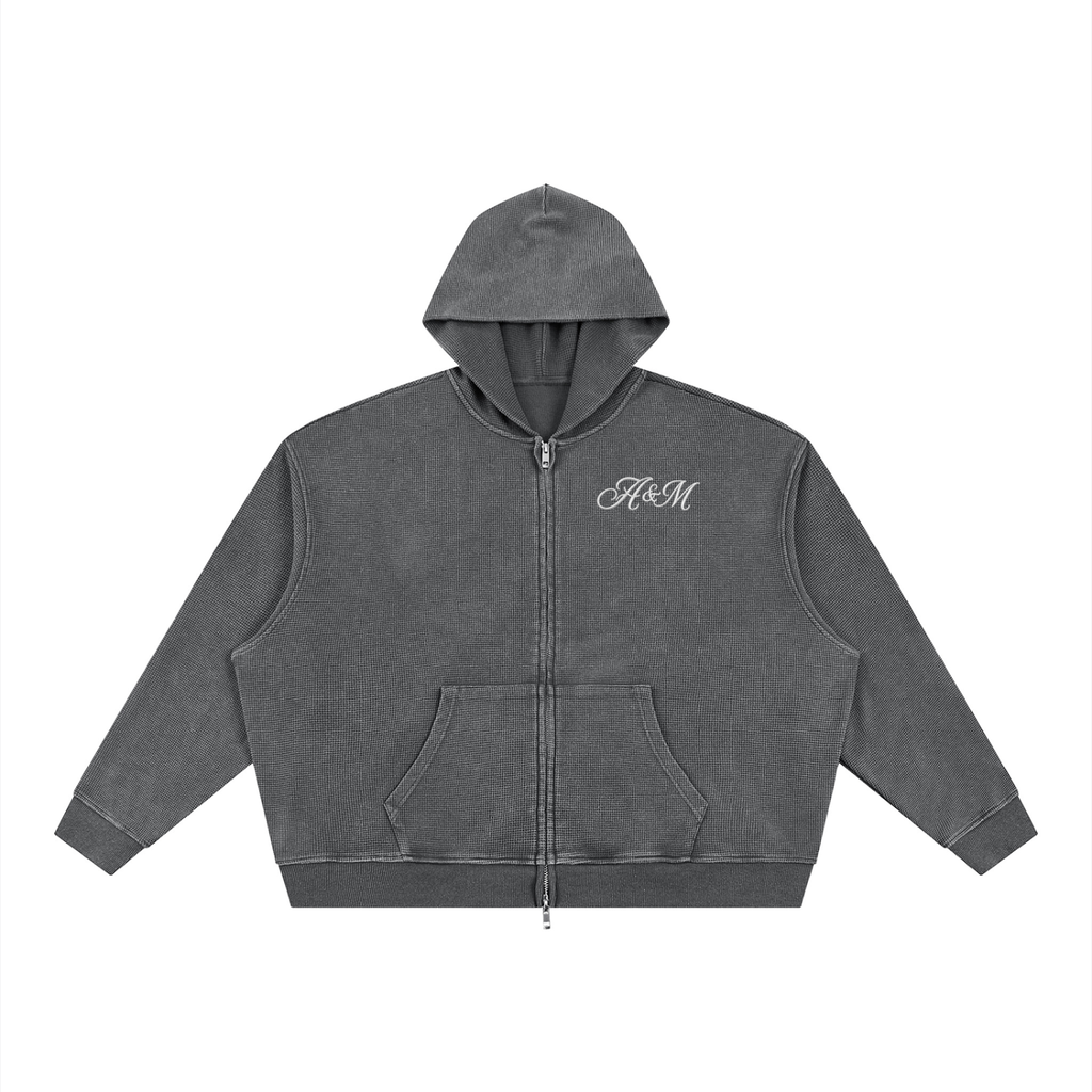 ANM Vintage Wash Boxy Waffle Full Zip Hoodie