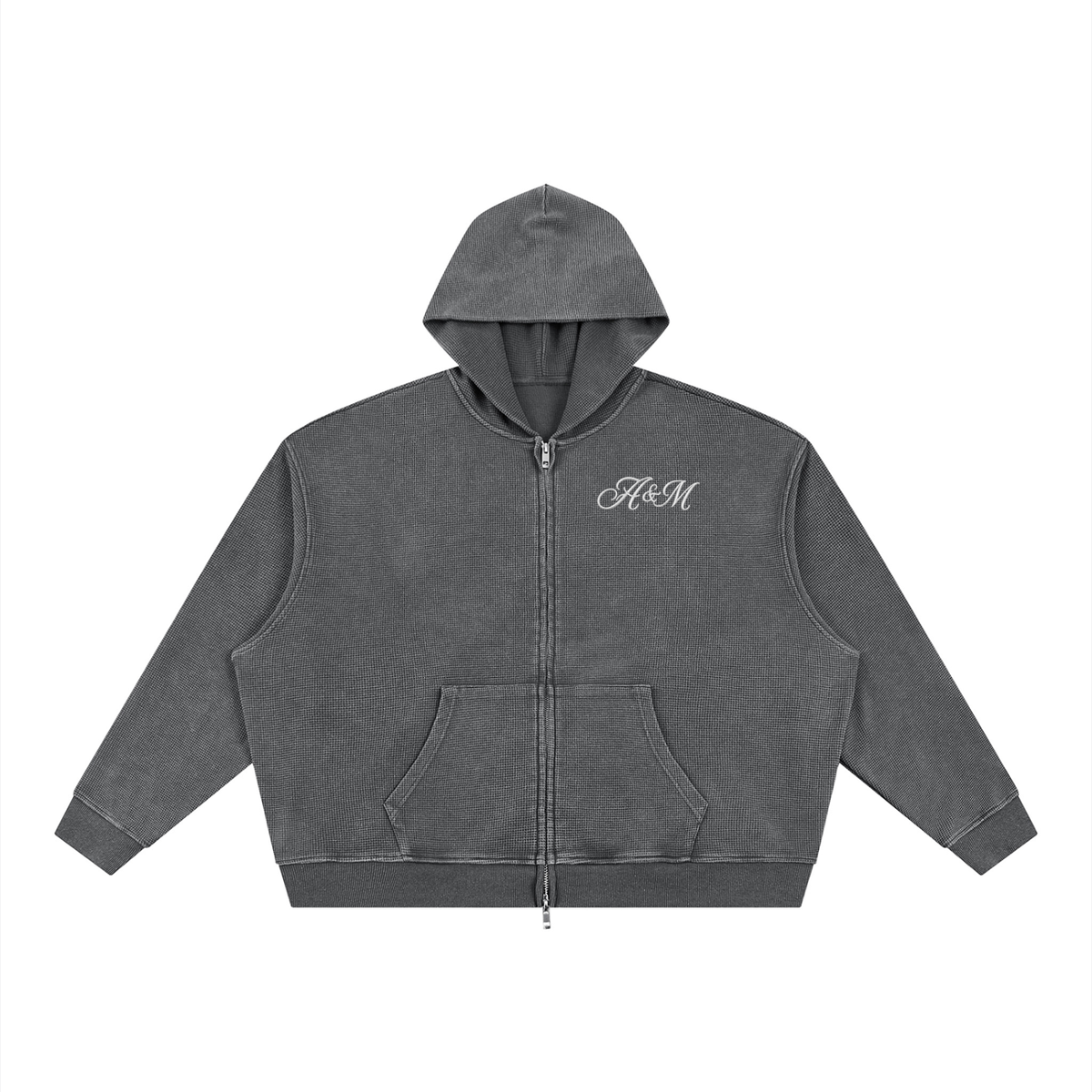 ANM Vintage Wash Boxy Waffle Full Zip Hoodie